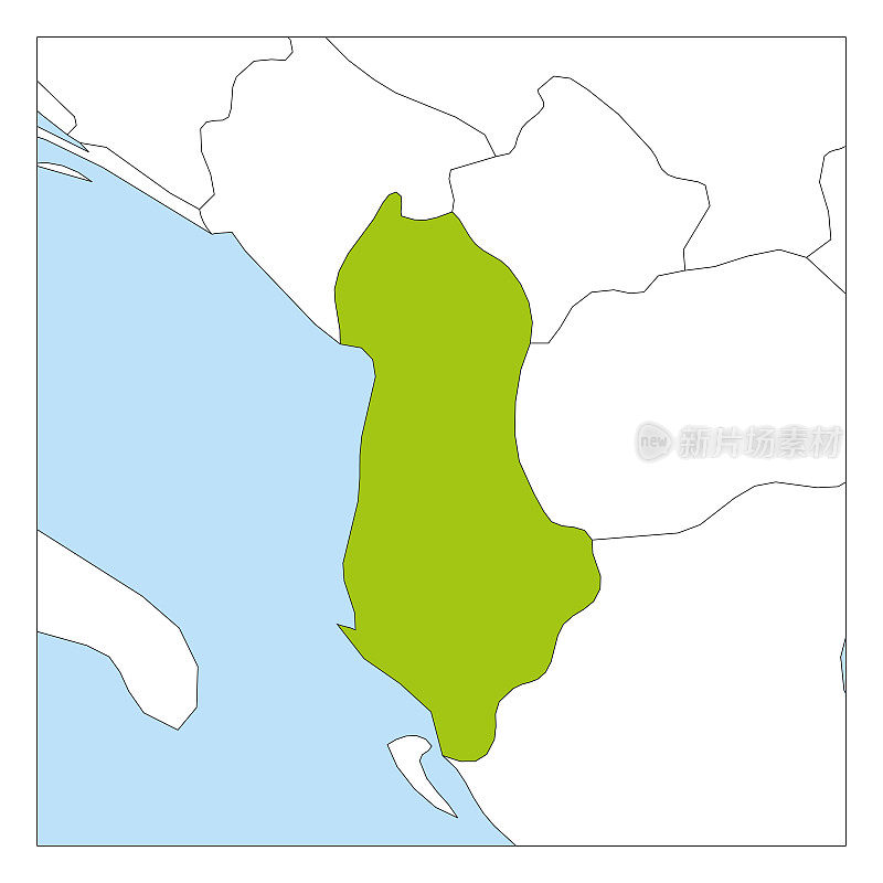 Map of Albania green highlighted with neighbor countries